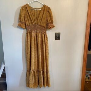 Max studio yellow floral tiered ruffled maxi dress small